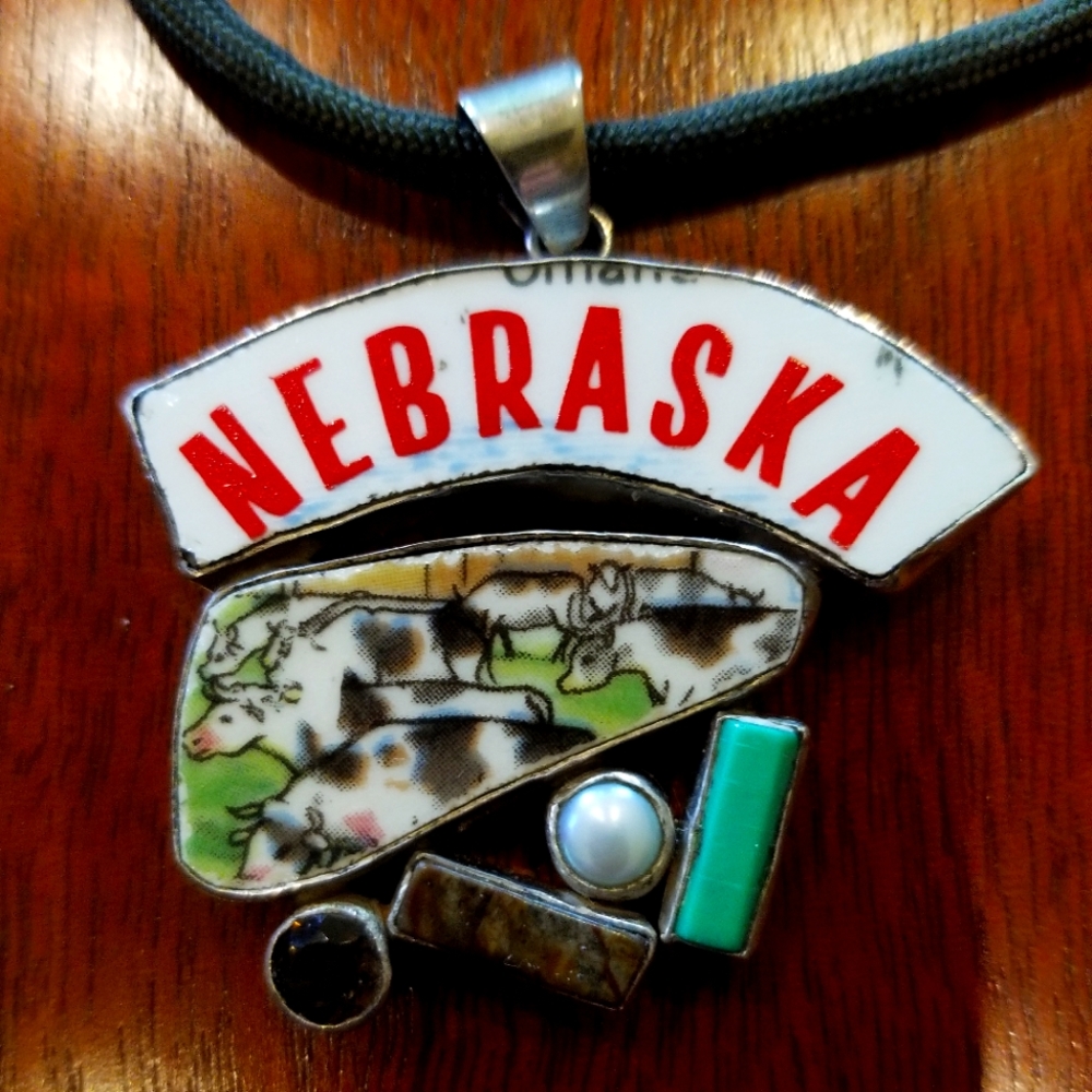 Original , custom, Patti Quinn sterling Nebraska pendant